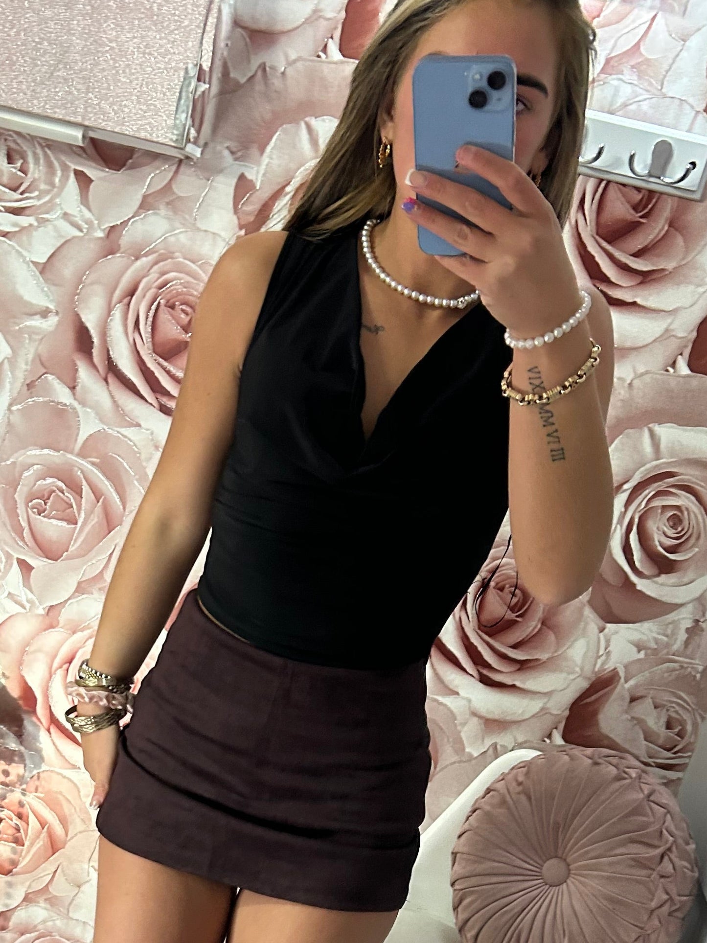 Ruched Cowl Neck Slinky Top