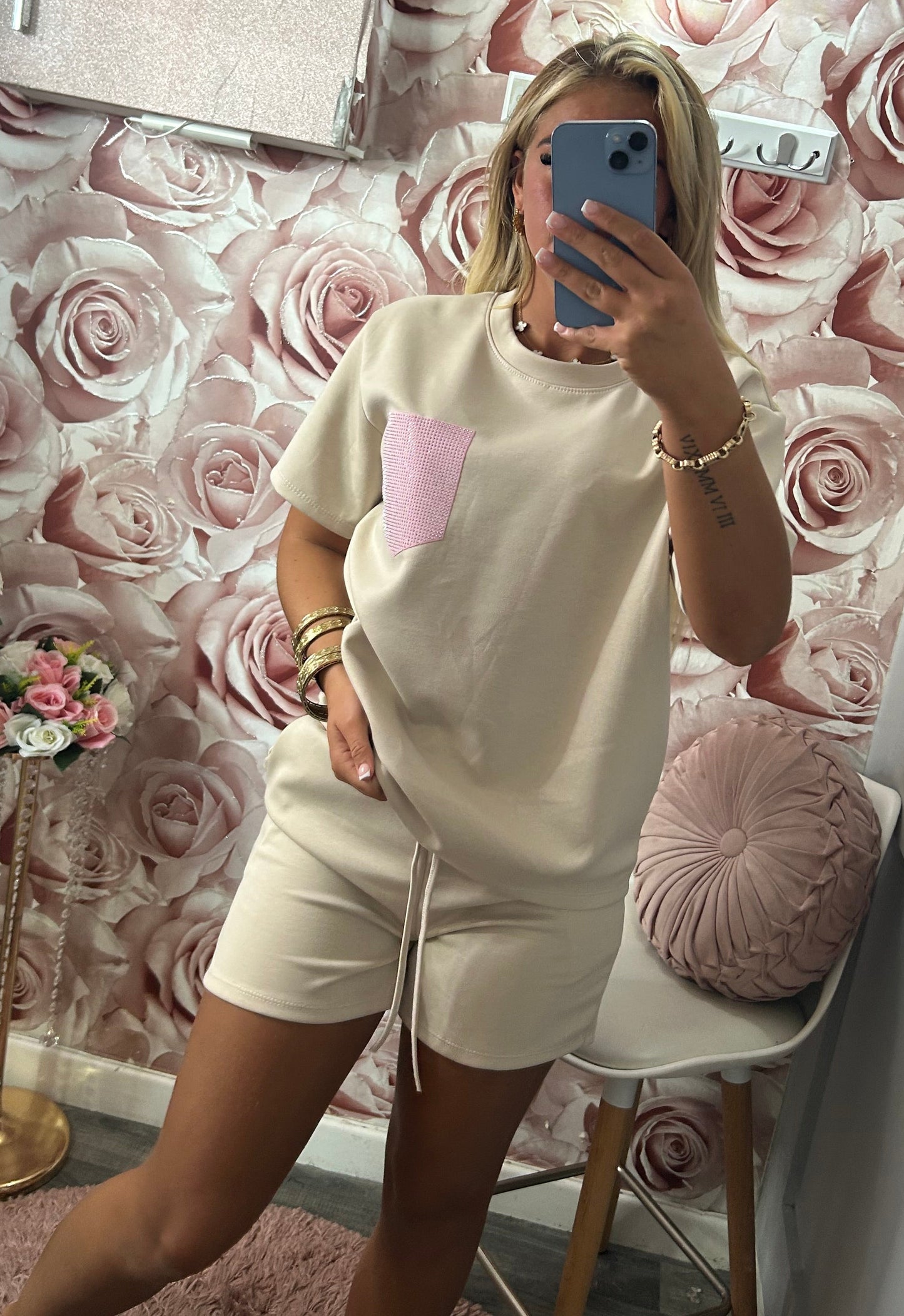 Diamanté Pocket Tshirt & Shorts Co-Ord Set