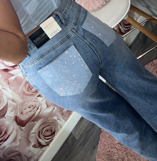 Double Diamanté Pocket Stretchy Fit Jeans