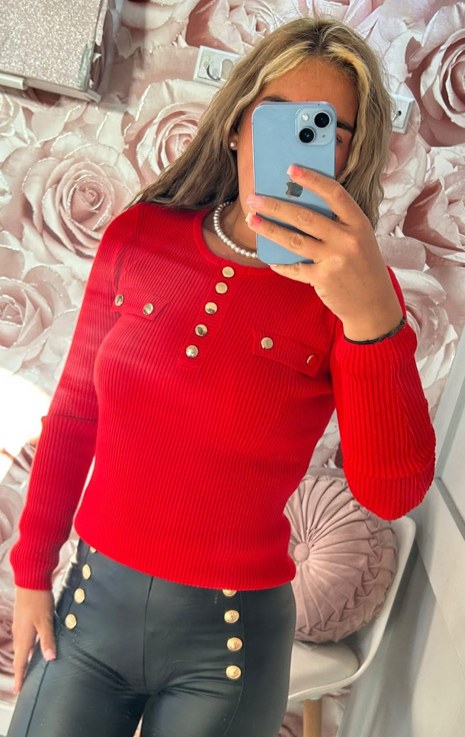 High Quality Ribbed Gold Button Pocket Jumper