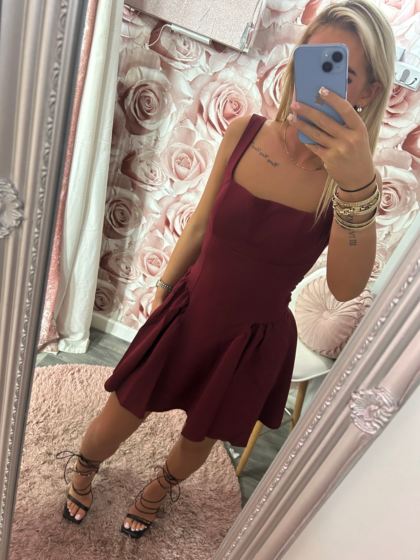 Tie Bow Backless Skater Dress With Padded Cups