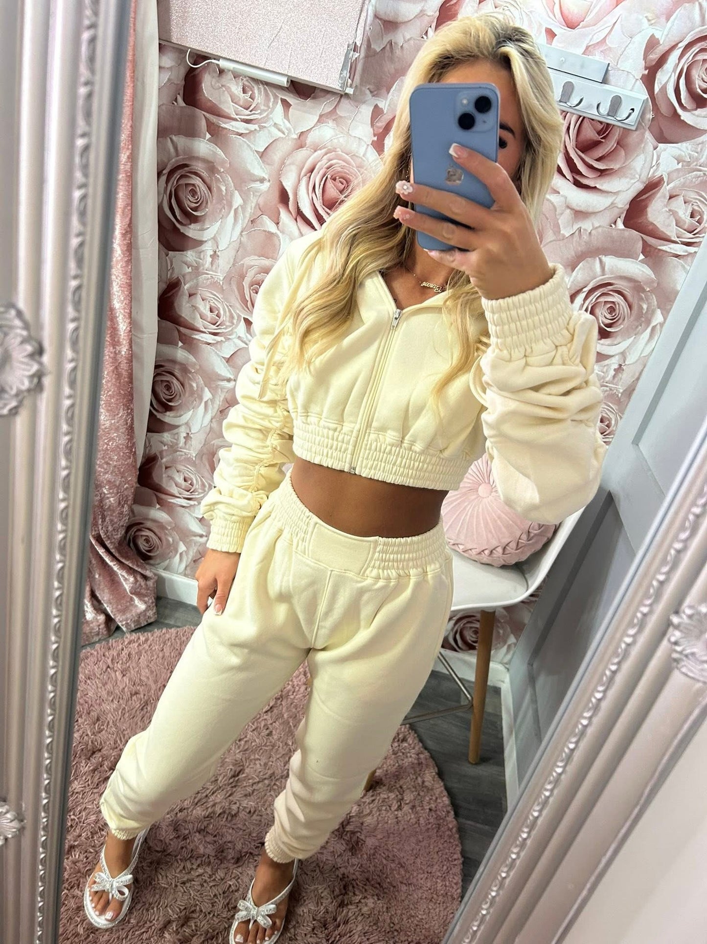 Ruched Sleeve Fleece Lined Hoodie and Joggers Set