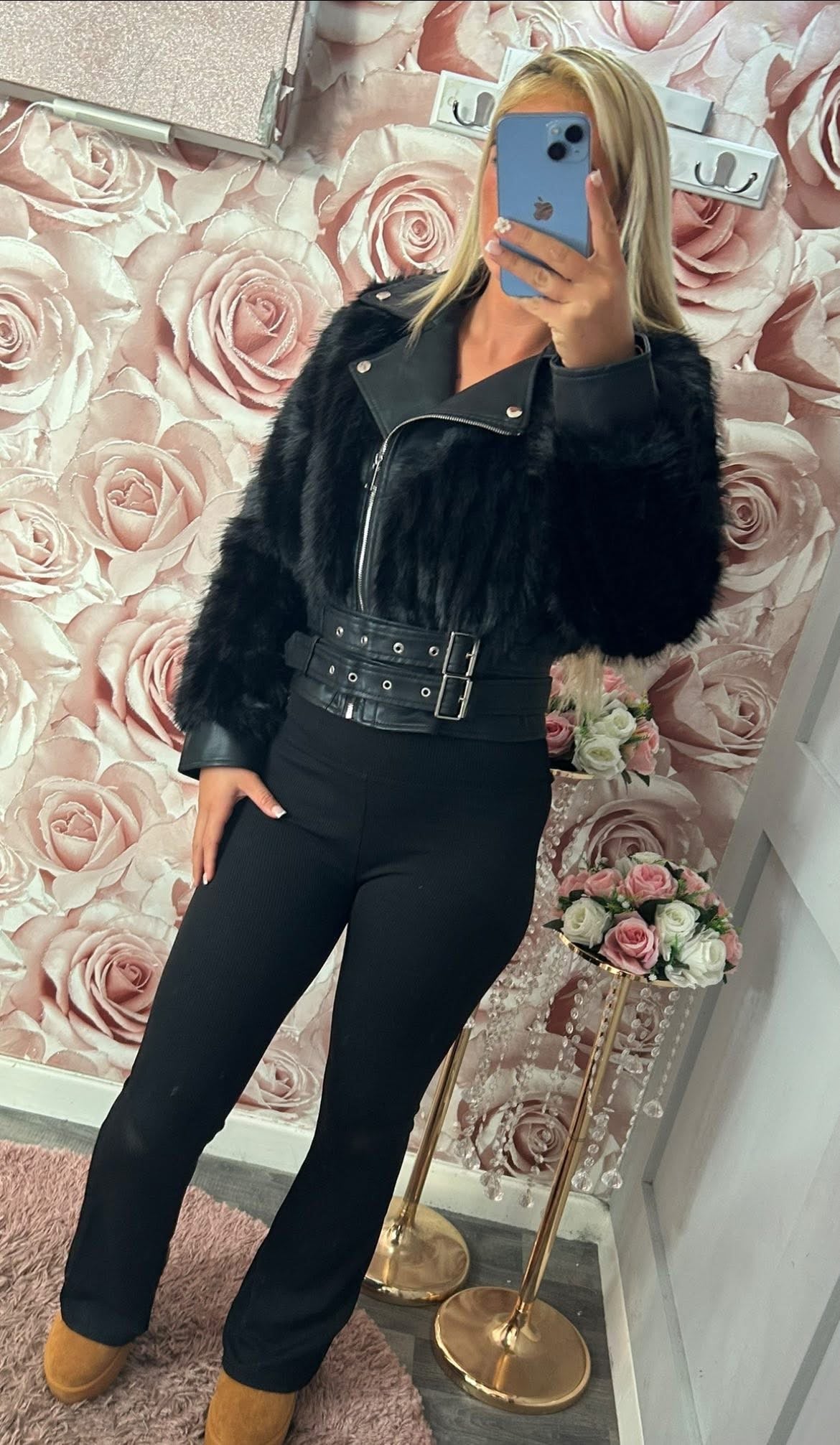 Faux Fur & Faux Leather Biker Jacket