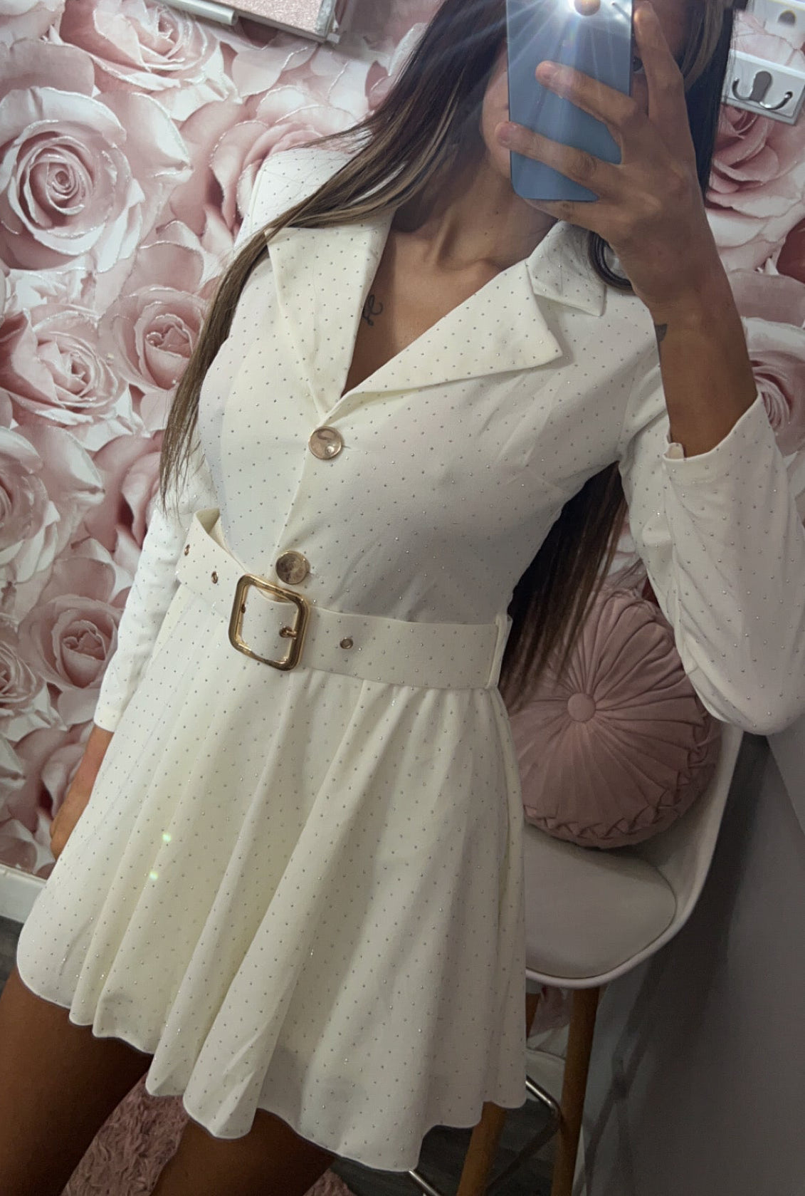 Diamante Sparkle Belted Blazer Dress