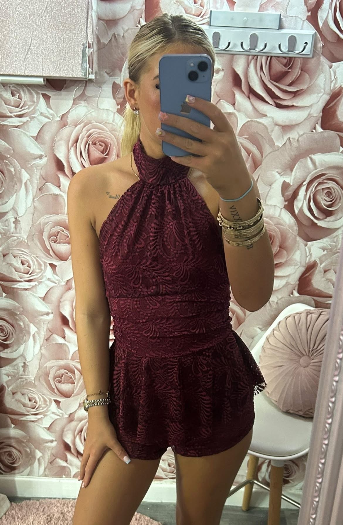 Lace Halterneck Rara Frill Playsuit