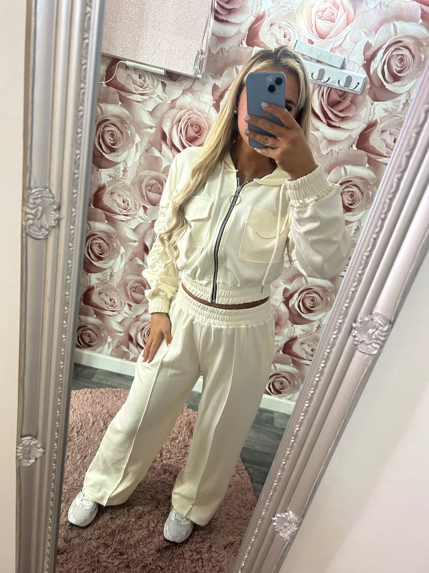Ruched Sleeve Soft Touch Hoodie & Wide Leg Joggers Set