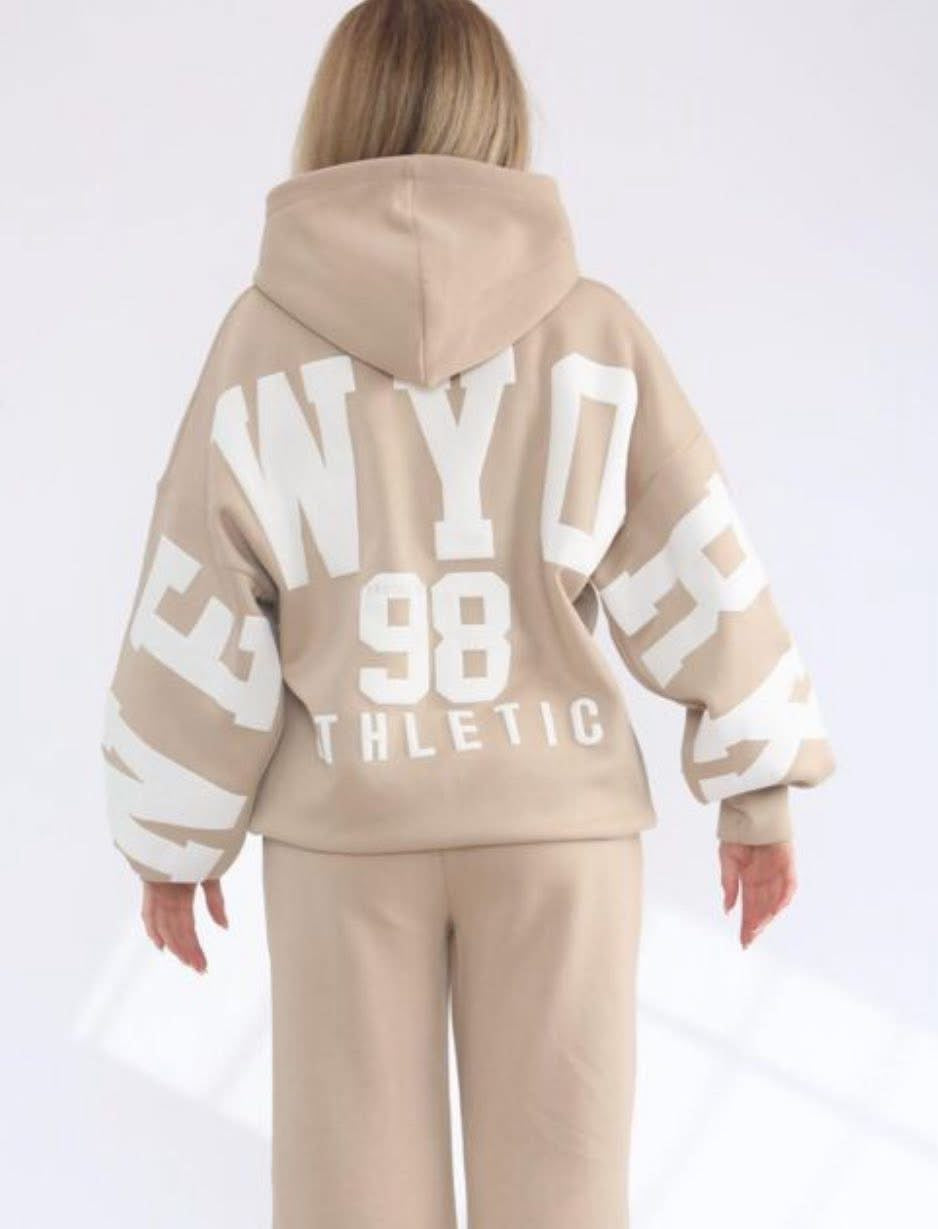 New York Over Sized Fleece Lined Hoodie & Wideleg Jogger Set