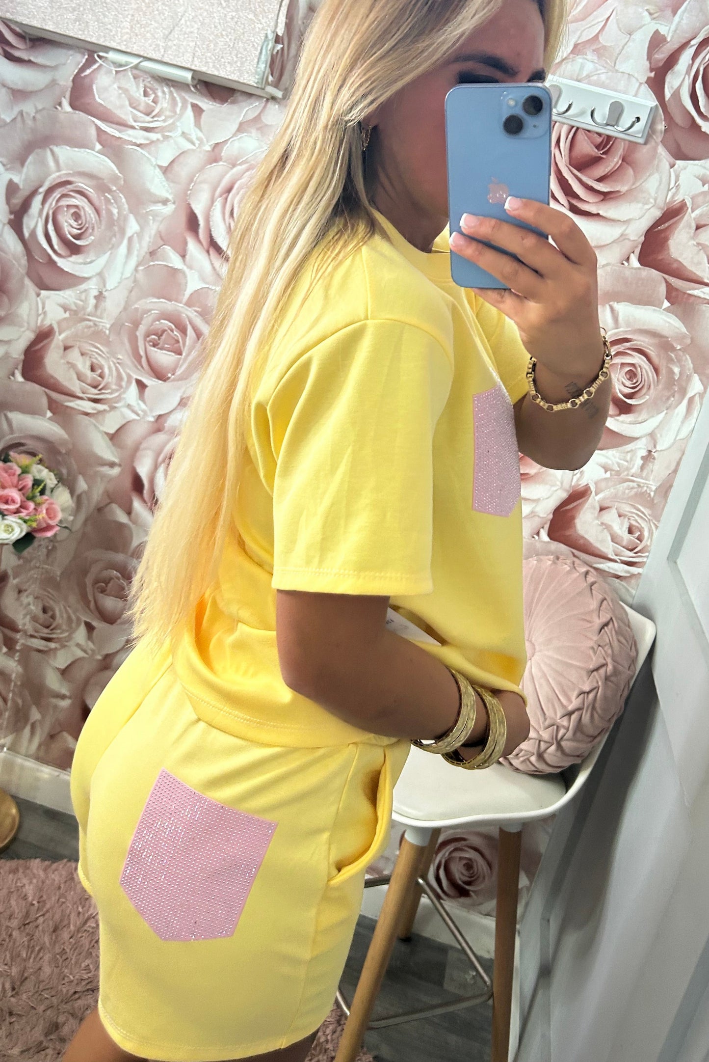 Diamanté Pocket Tshirt & Shorts Co-Ord Set