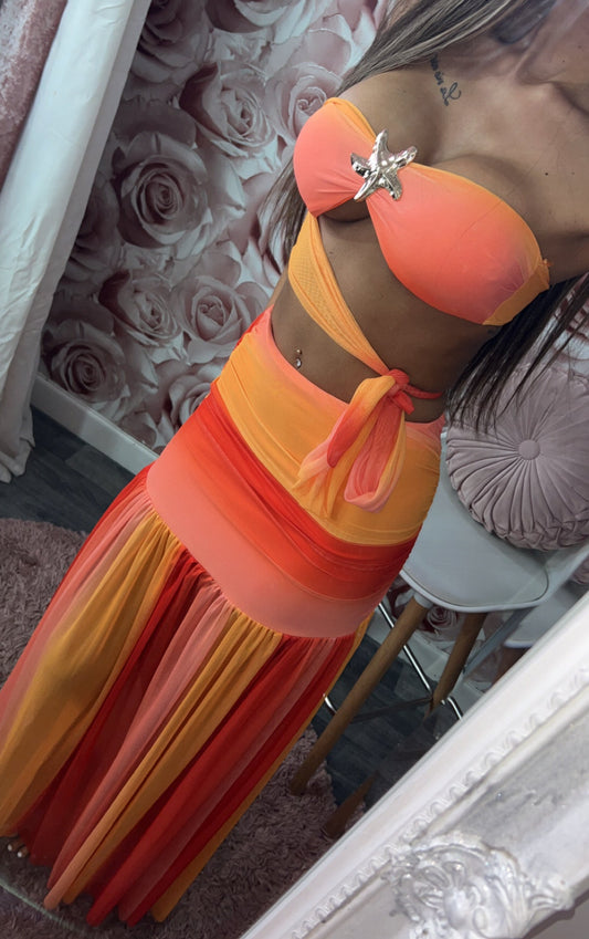 Starfish Ombré Floaty Mesh Bralet & Maxi Skirt Set