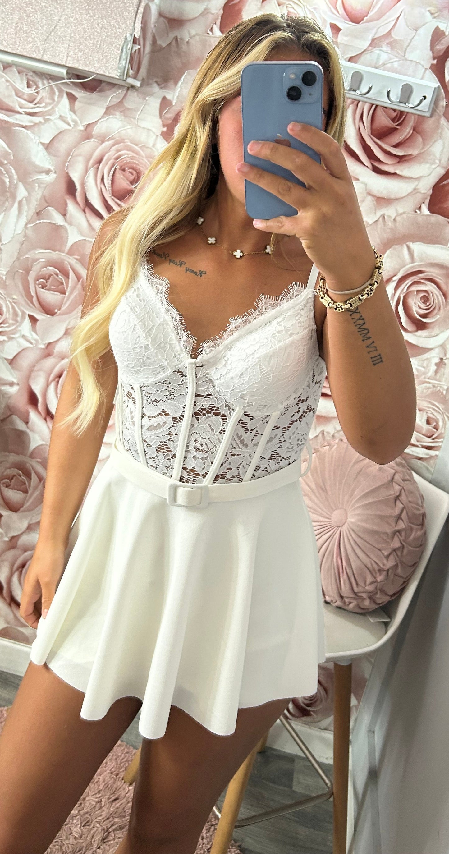 Lace Padded Corset & Belted Skort Playsuit