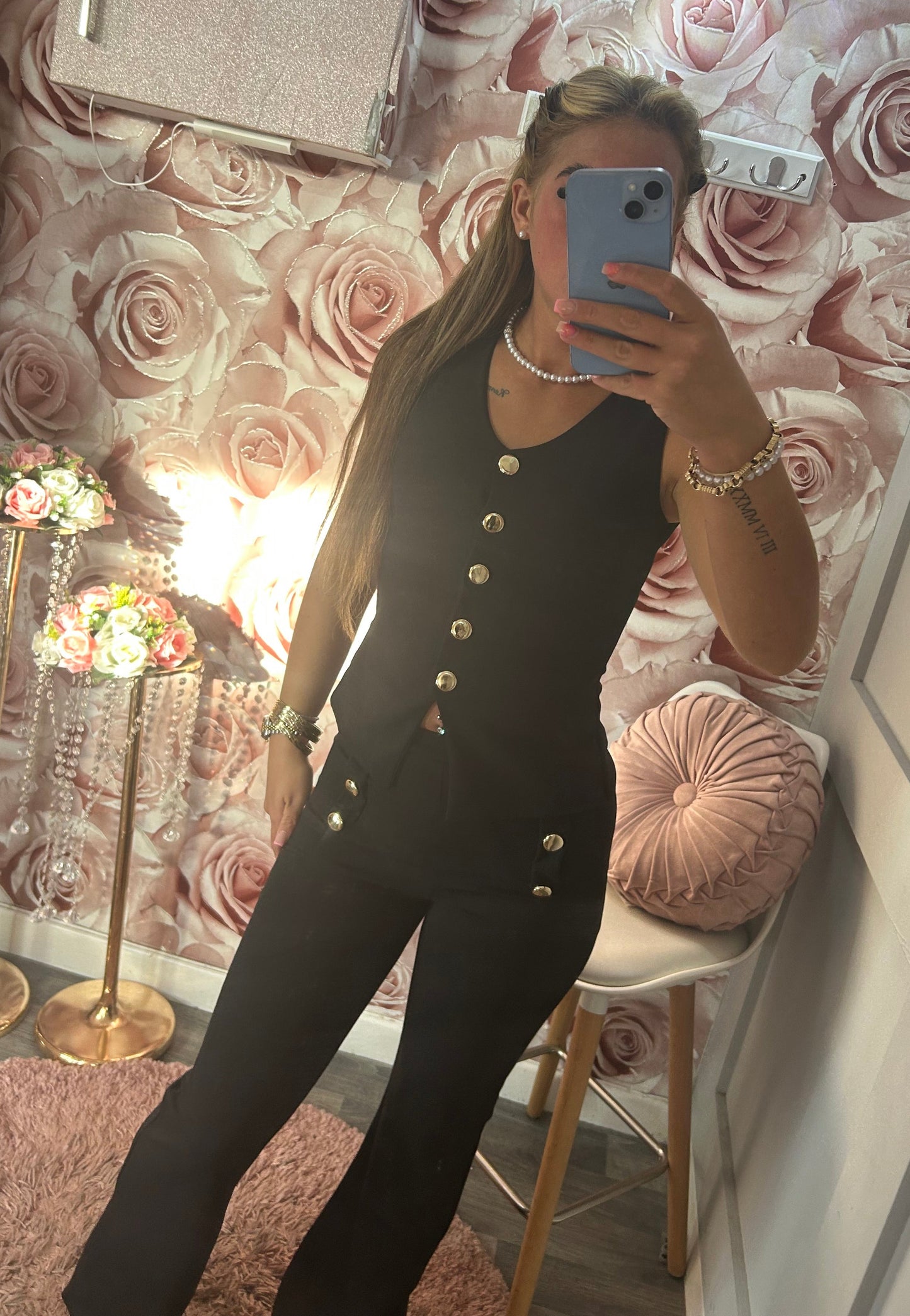 Gold Button Waistcoat & Flares Co-Ord Set