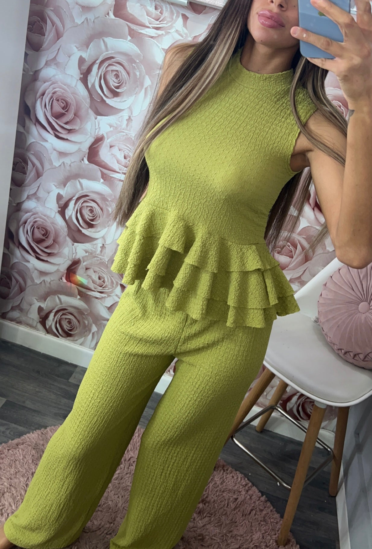 Cheesecloth Frill Peplum Co-Ord Set