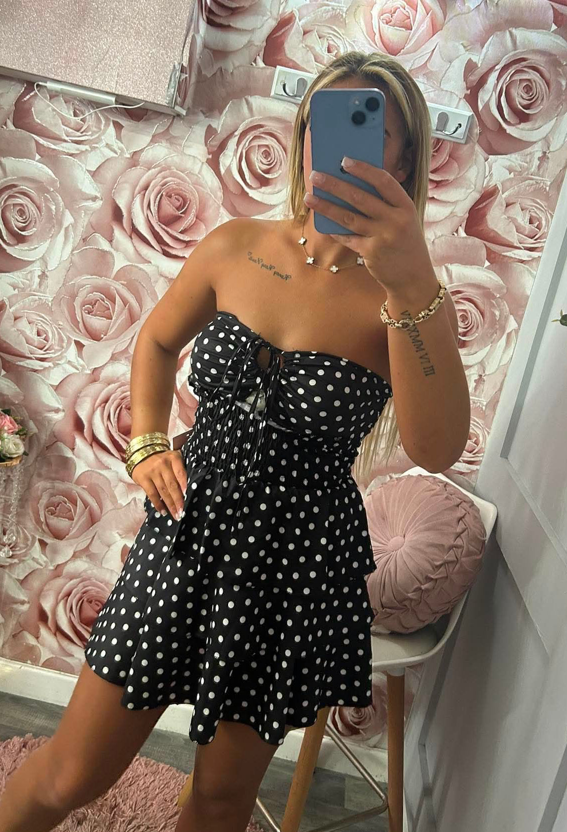 Polka Dot Padded Rara Ruffle Frill Dress