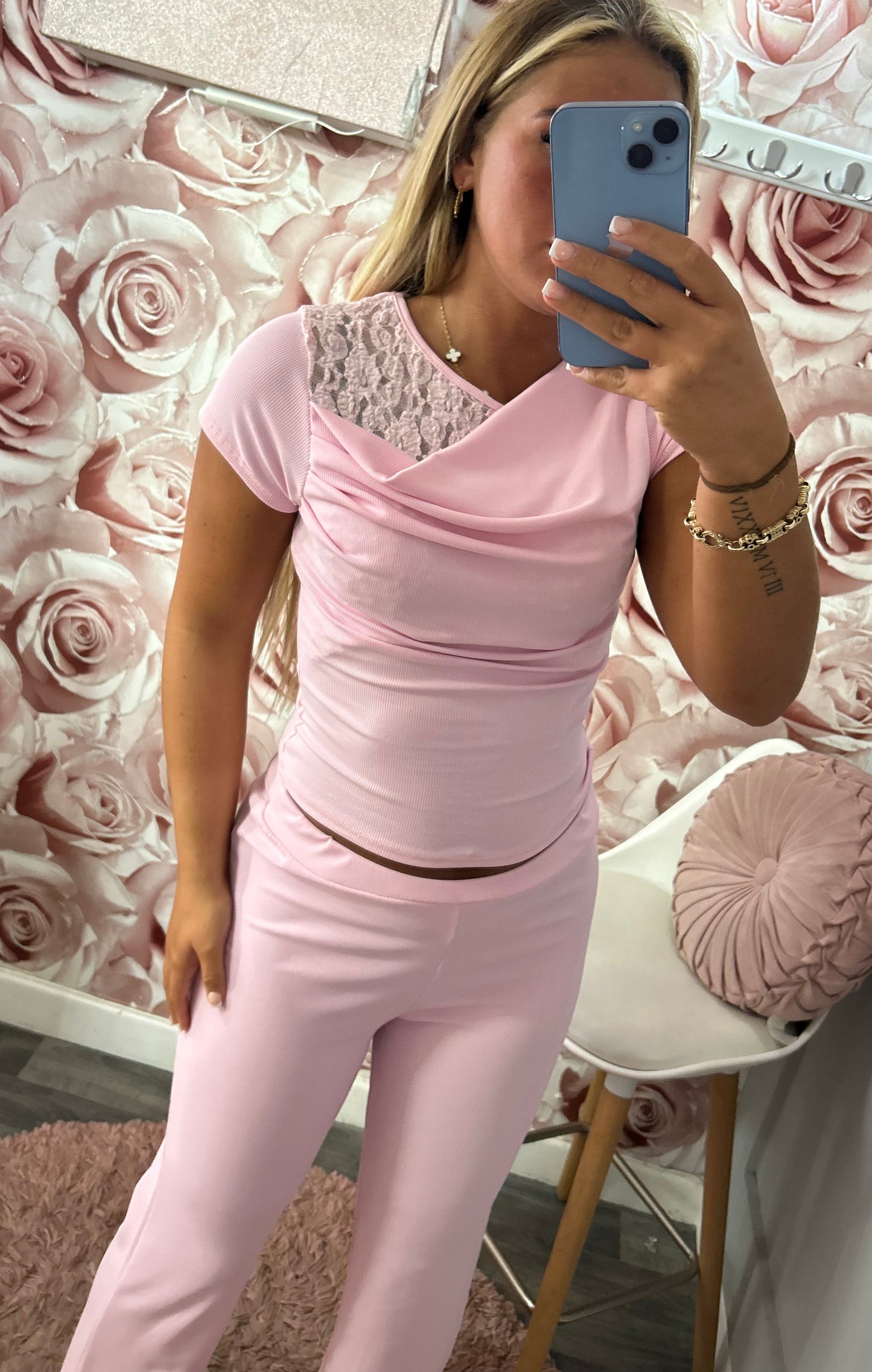 Lace Ruched Flared Co-Ord Set