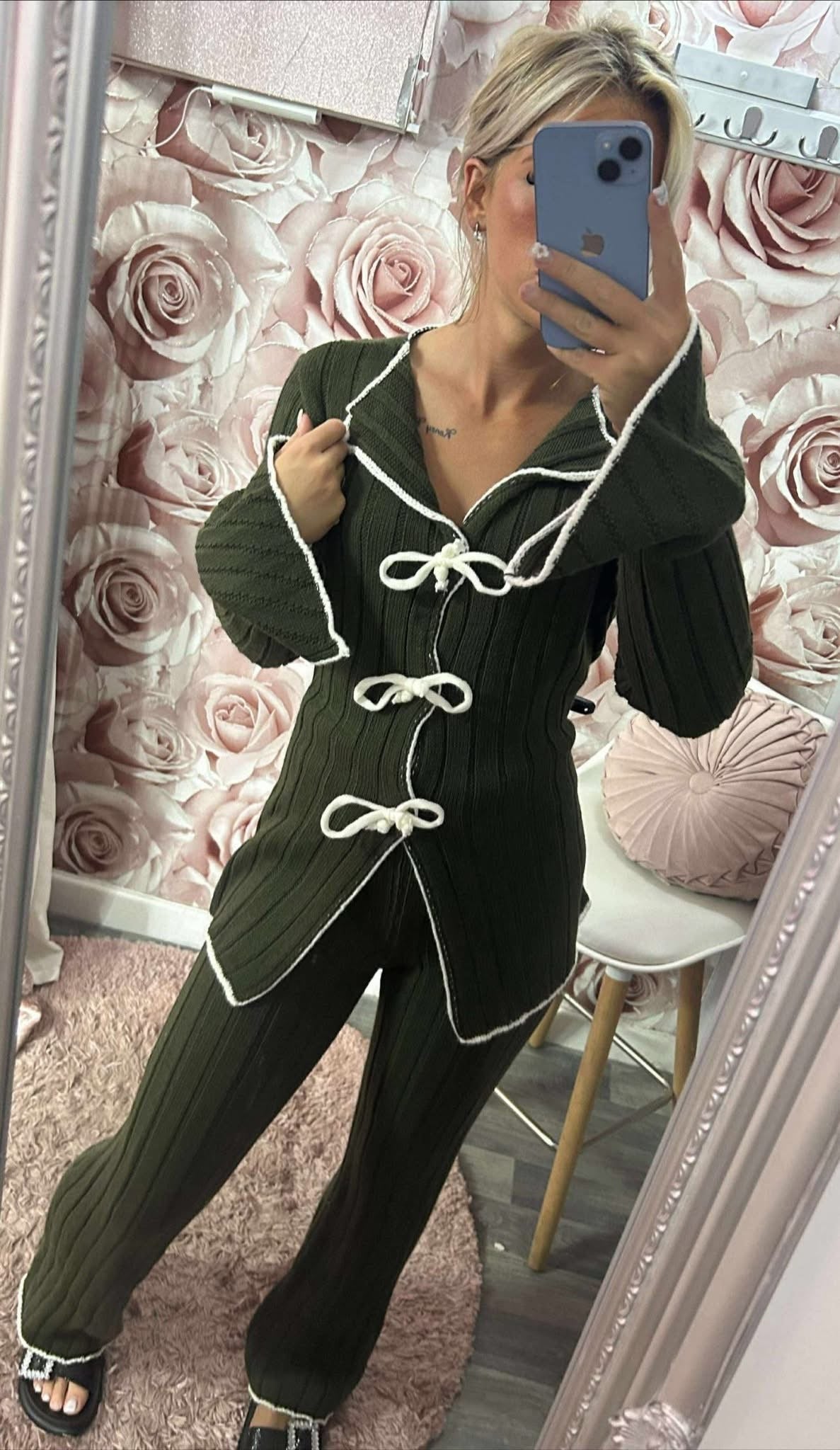 SALE- Thick Knitted Bow Cardigan Loungewear Set