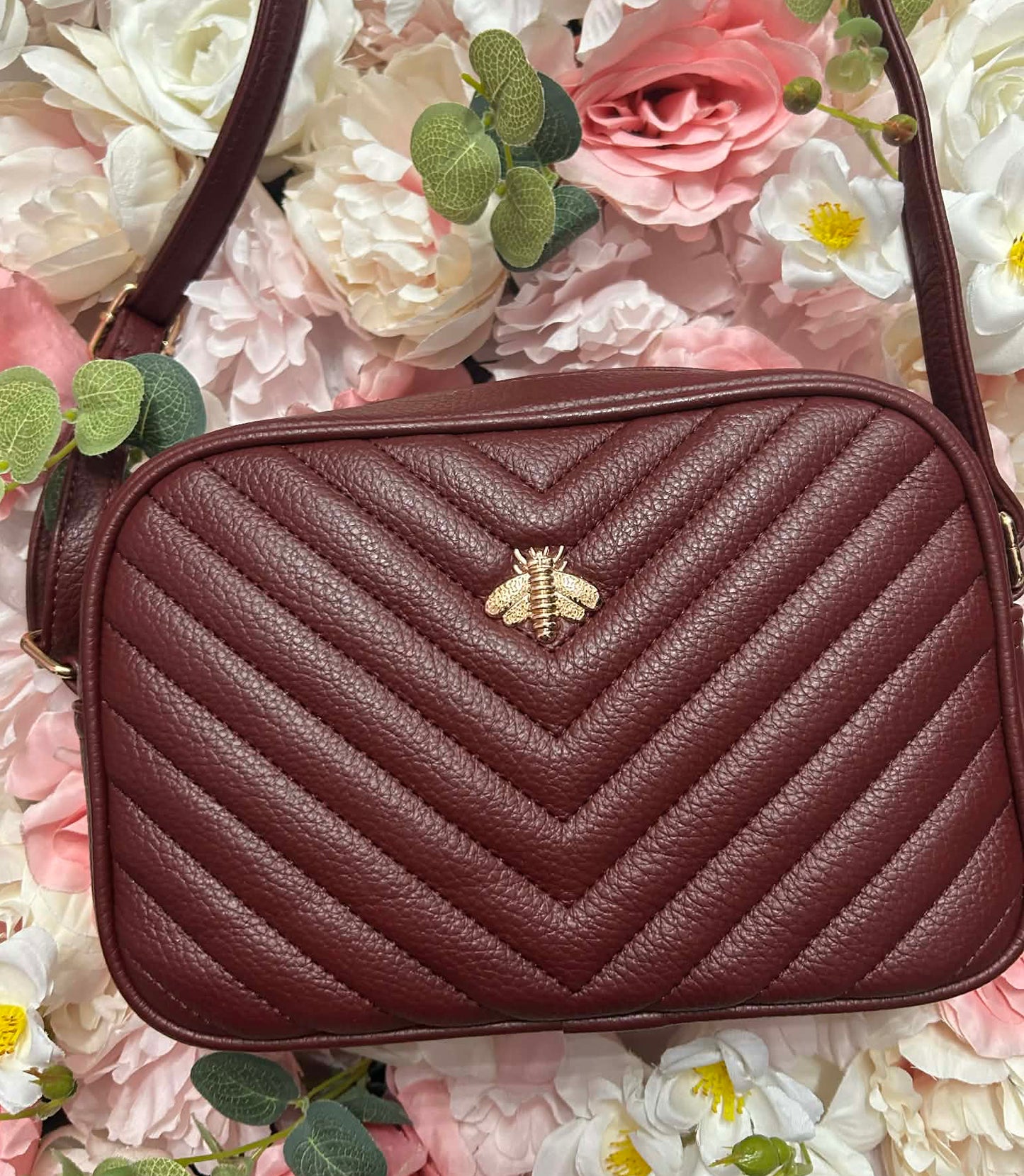 Inspired Gold Bee Faux Leather Strap Handbag