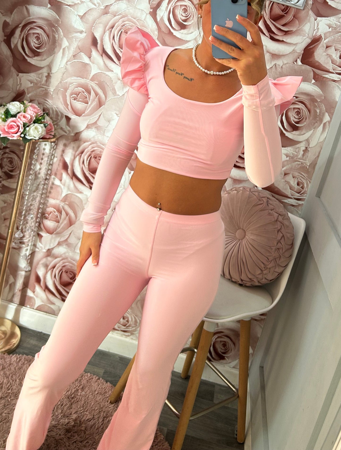 Double Lined Frill Shoulder Flared Set