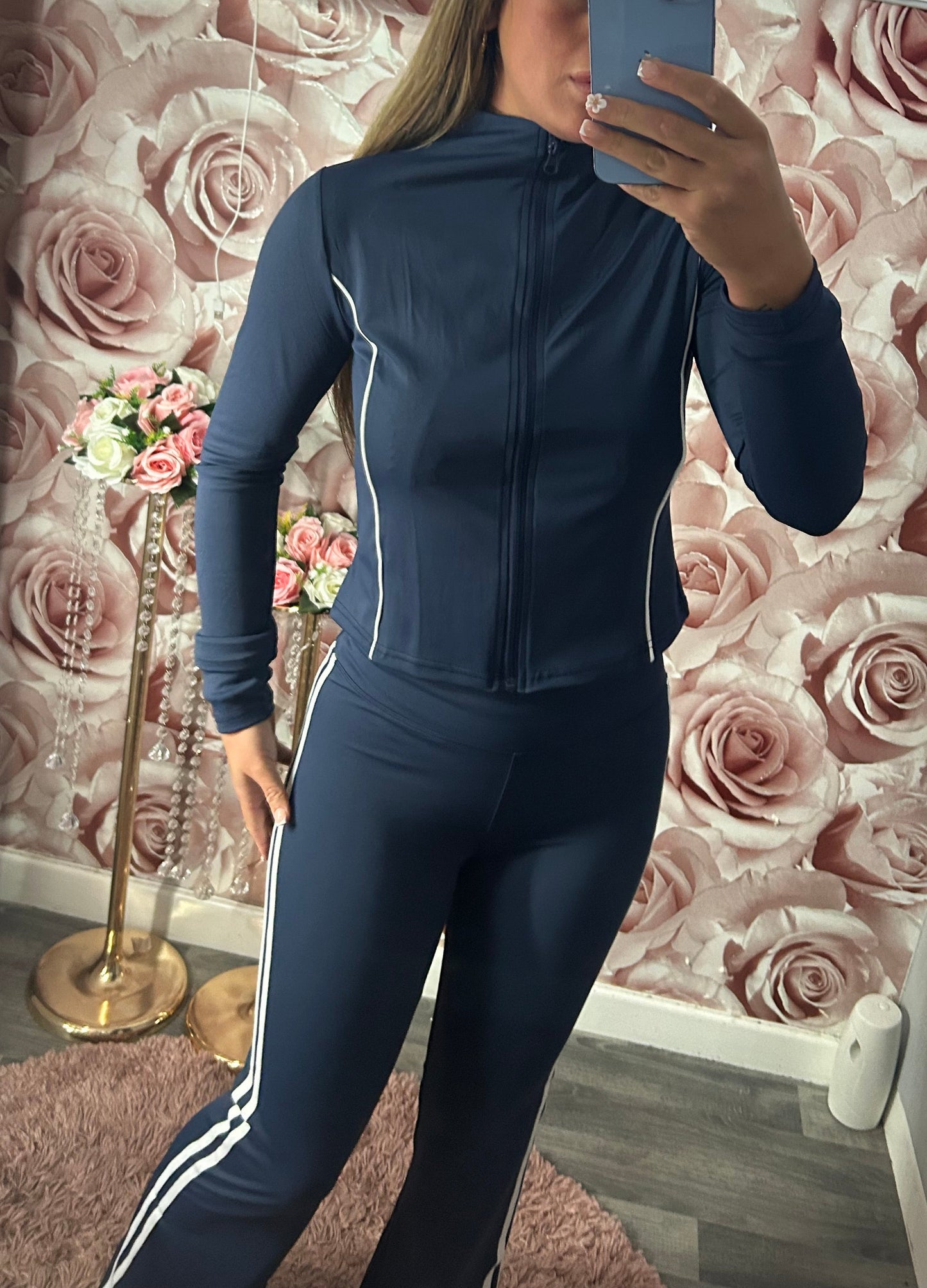 Zip Up Energy Contrast Stripe Yoga Activewear Set