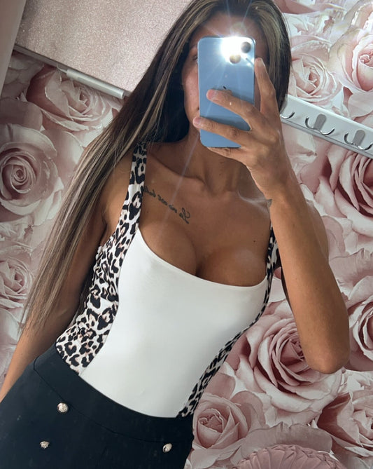 Leopard Print Contrast Bodysuit