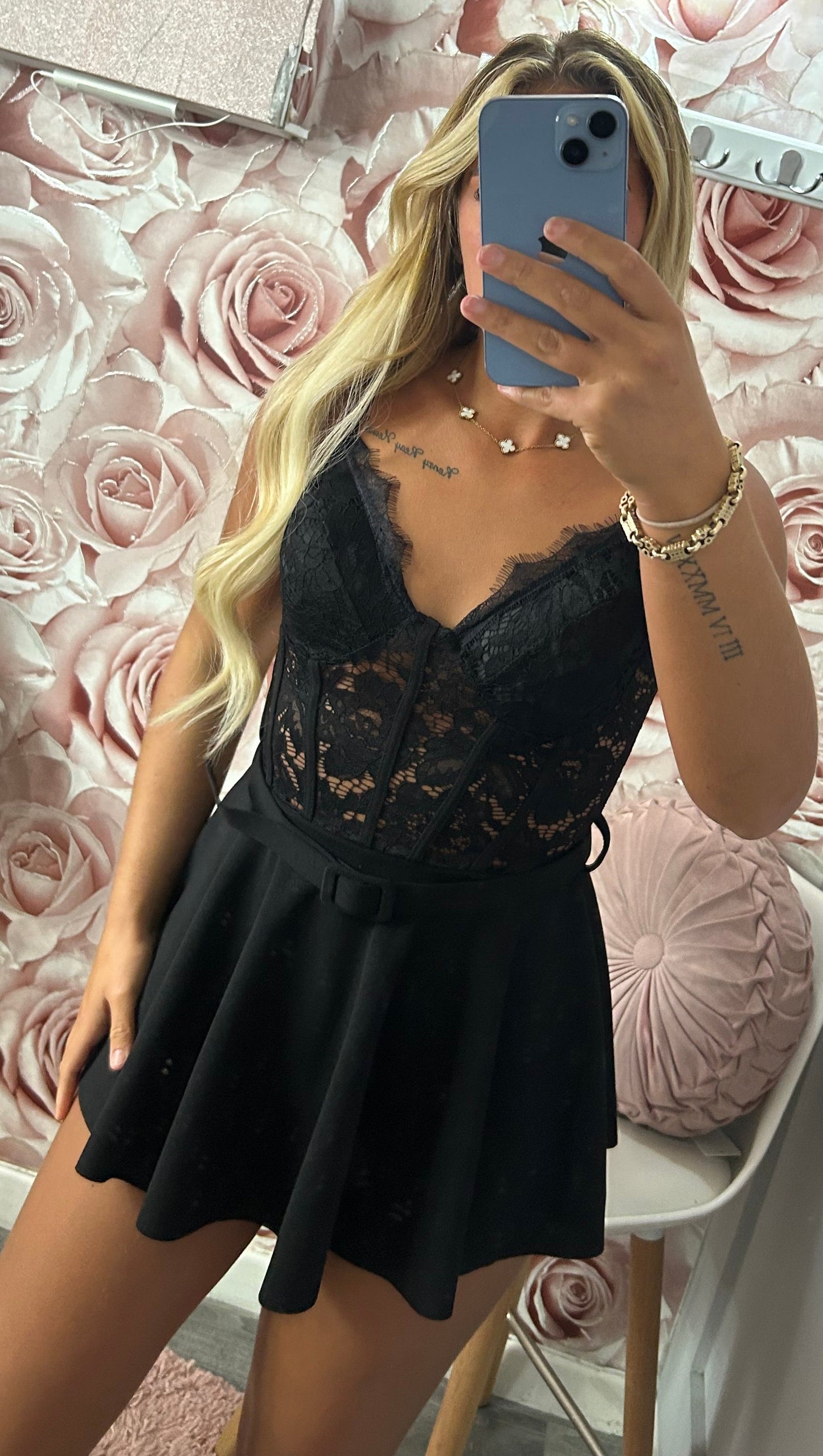 Lace Padded Corset & Belted Skort Playsuit