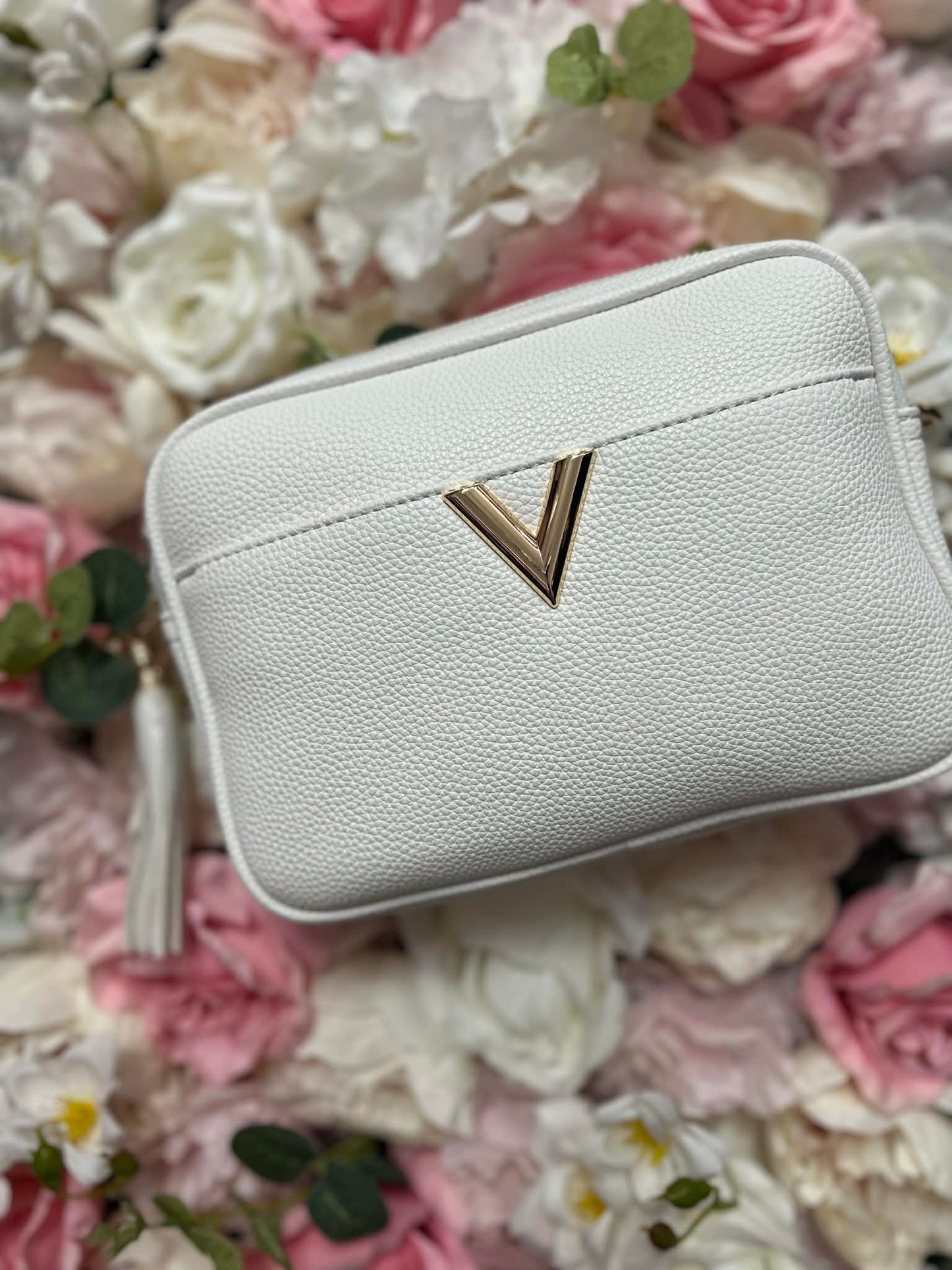 Inspired V Faux Leather Strap Handbag