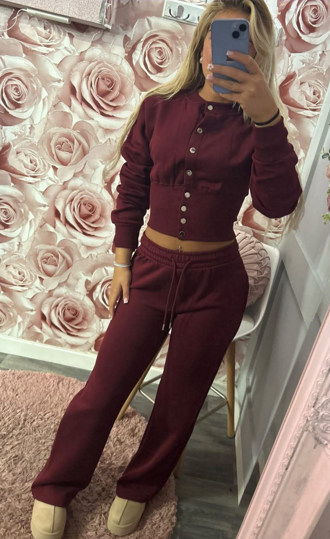 Button Up Corset Compression Style Fleece Lined Co-Ord Set