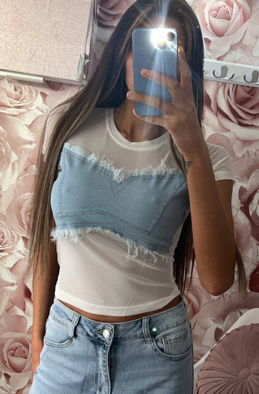 Denim Corset Mesh Tshirt