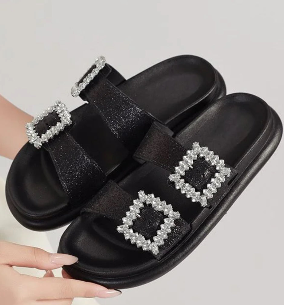Glitter Sparkle Diamanté Buckle Comfort Sole Sandals