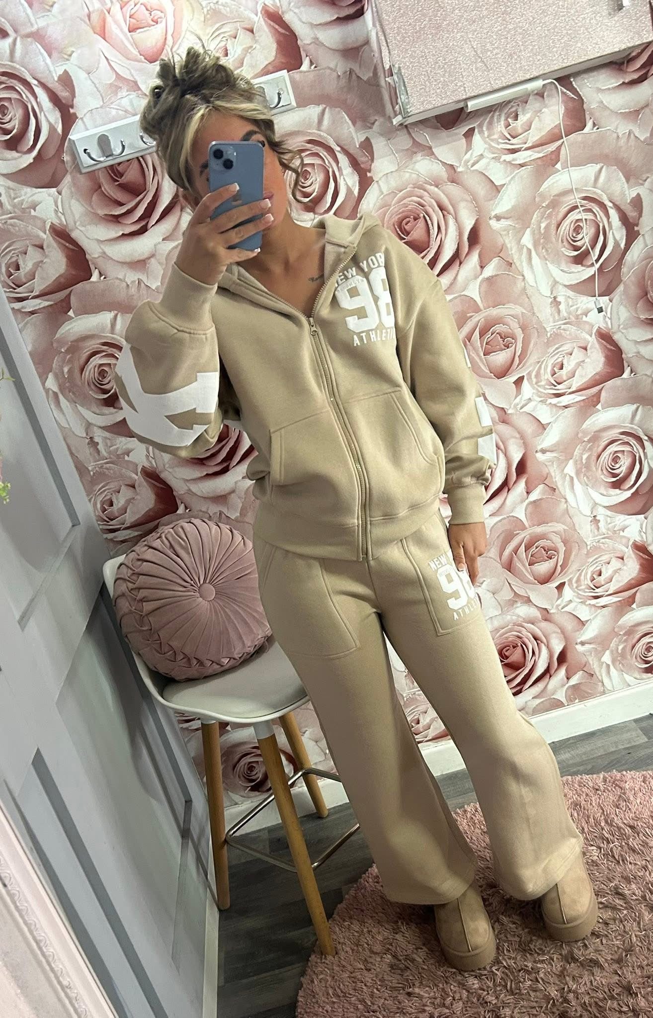 New York Over Sized Fleece Lined Hoodie & Wideleg Jogger Set