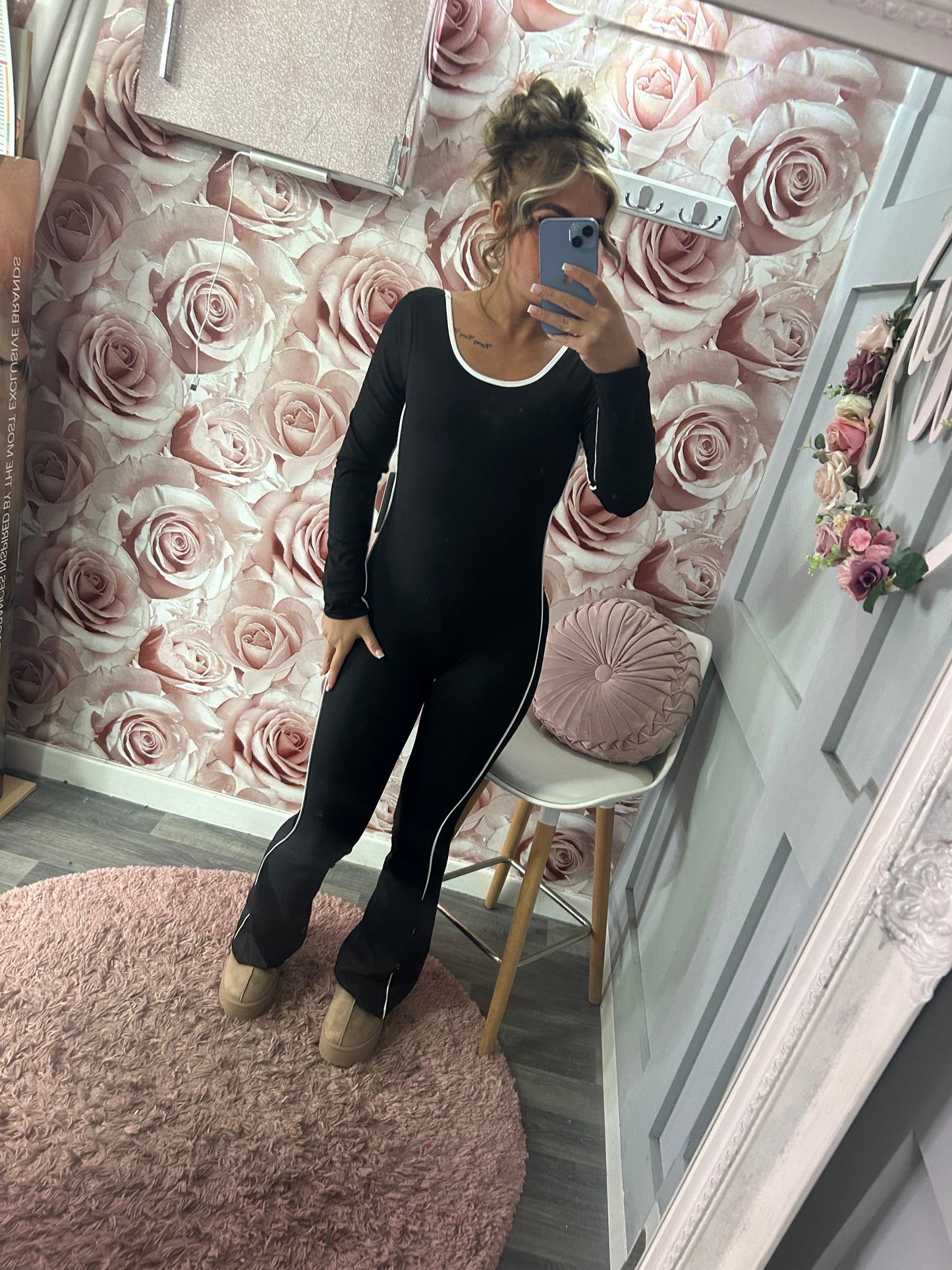 Ruched Bum & Padded Cup Contrast Yoga Jumpsuit/Unitard