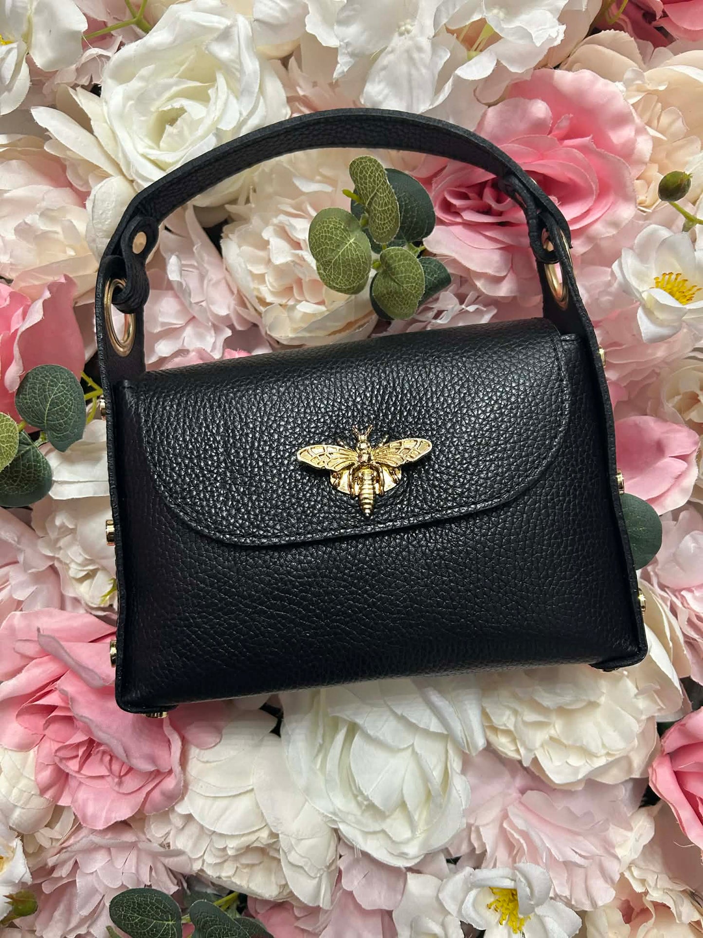 Inspired Gold Bee Working Clasp Leatherette Mini Handbag