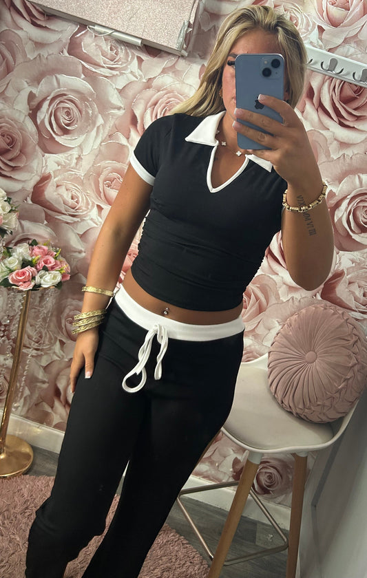 Contrast Ribbed & Padded Tshirt Loungewear Co-Ord Set