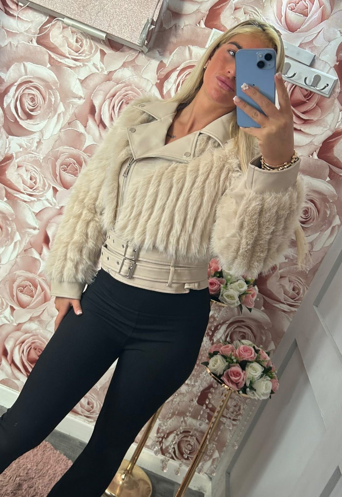 Faux Fur & Faux Leather Biker Jacket