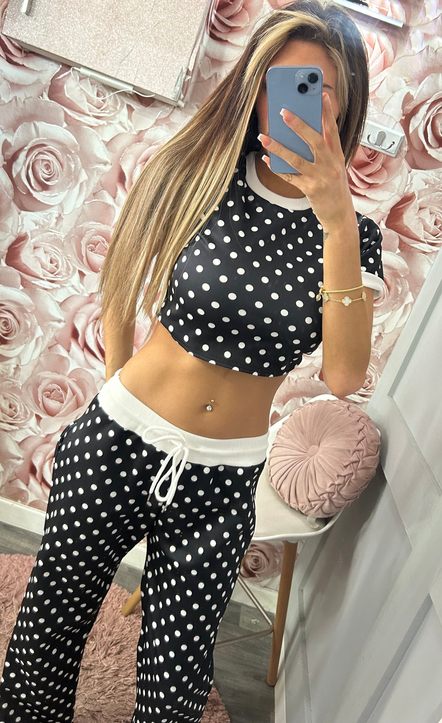 Polka Dot Contrast Loungewear Co-Ord Set