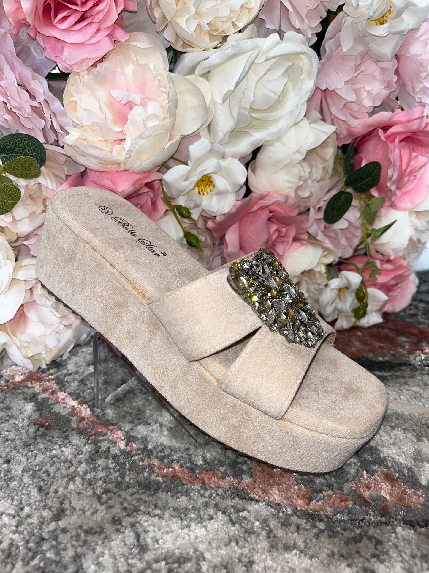 SALE- Suede Diamanté Buckle Wedges