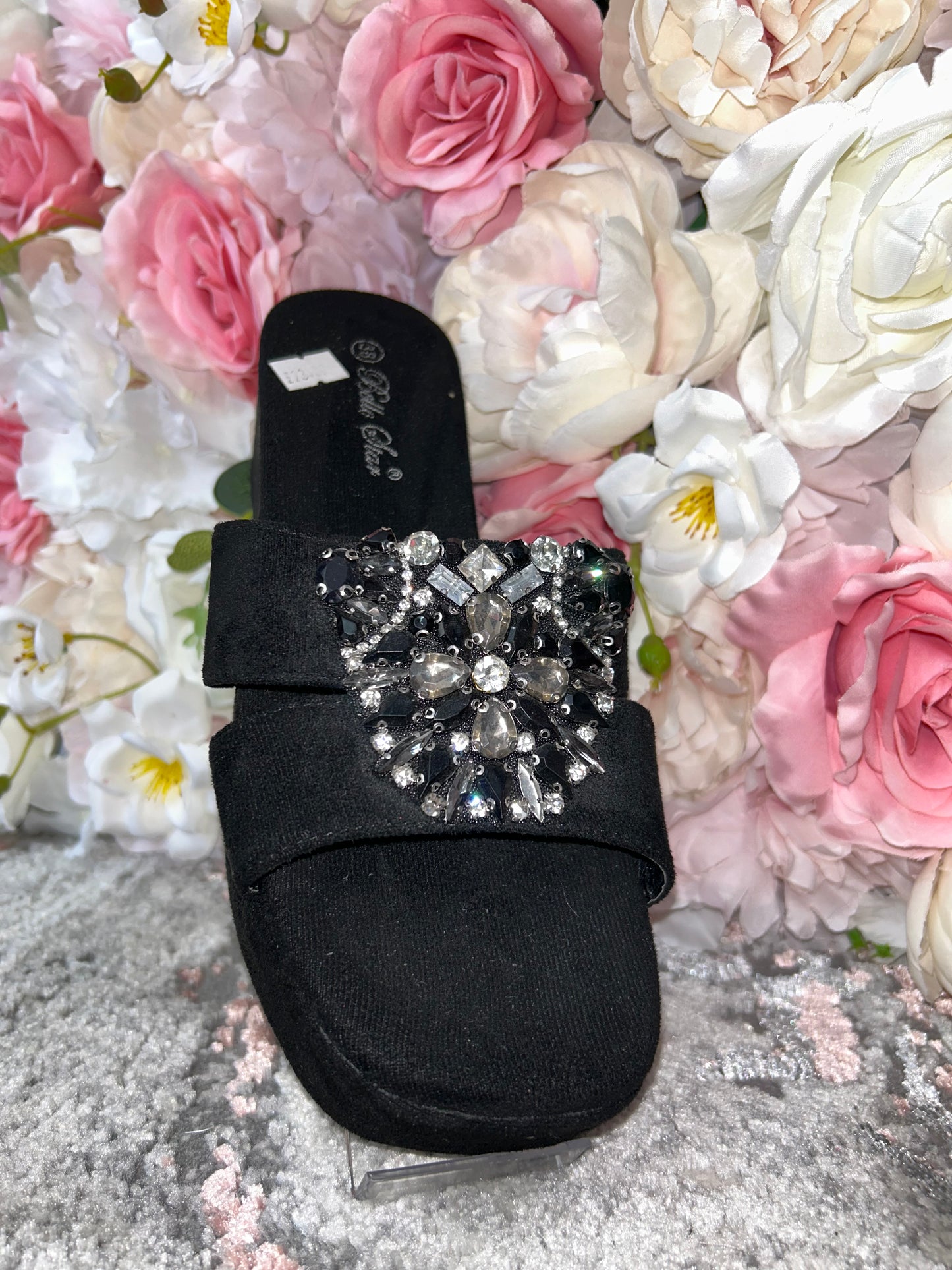 SALE- Suede Diamanté Buckle Wedges