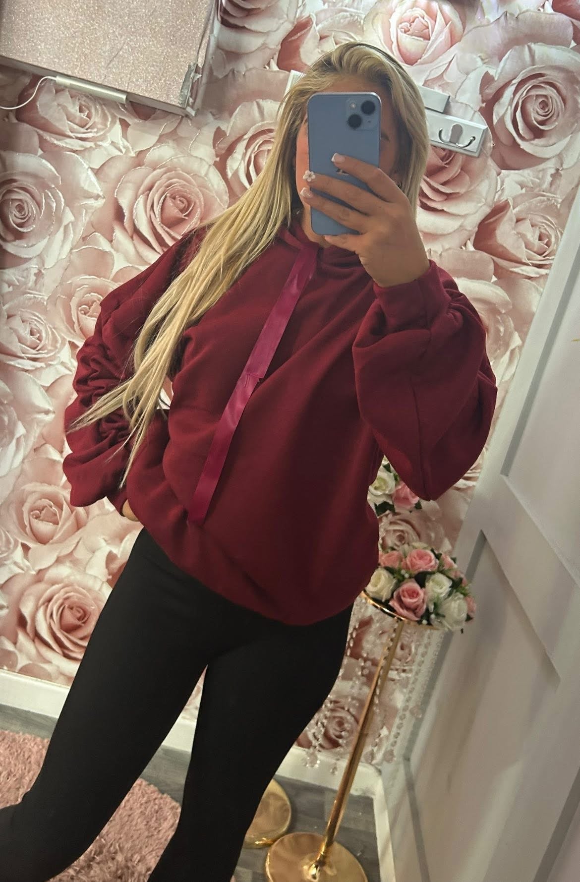 Ruched Sleeved Ribbon Toggle Fleece Lined Hoodie