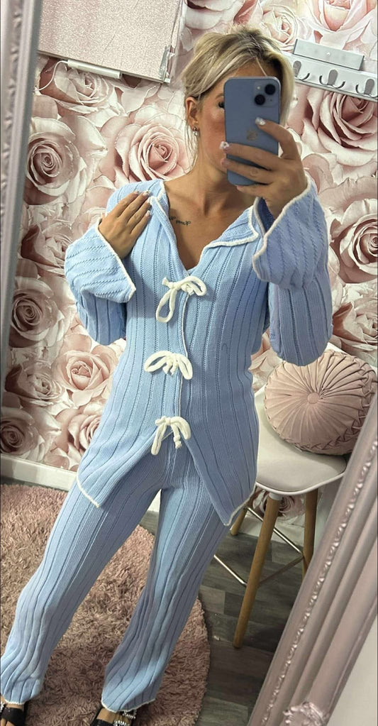 SALE- Thick Knitted Bow Cardigan Loungewear Set
