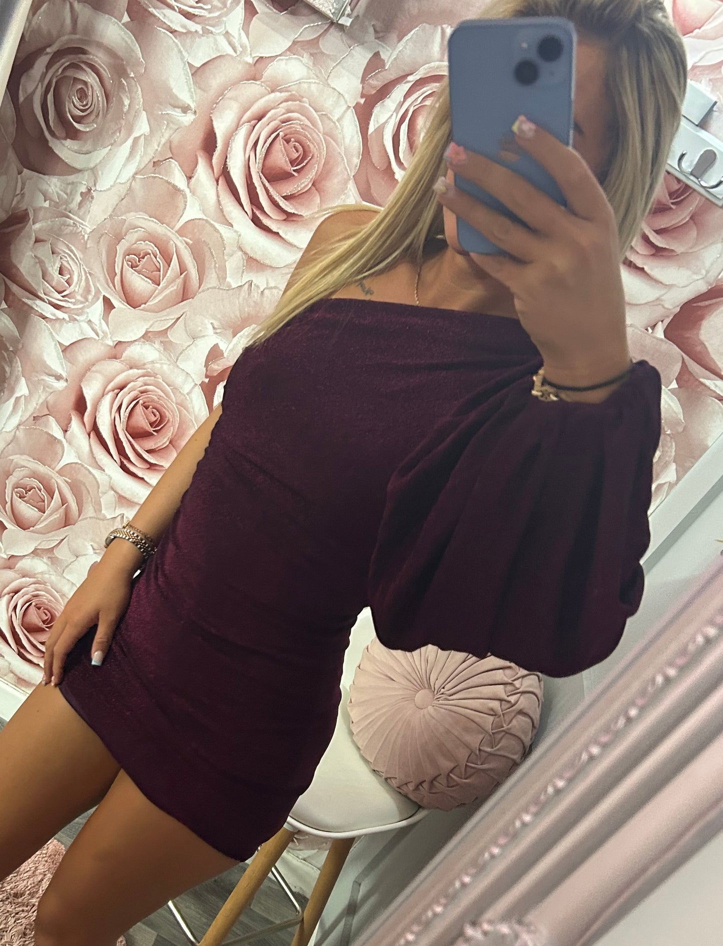 Lurex Glimmer Off The Shoulder Ruched Mini Dress