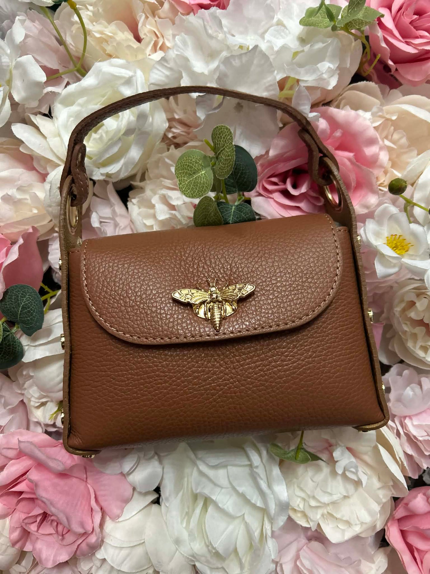 Inspired Gold Bee Working Clasp Leatherette Mini Handbag