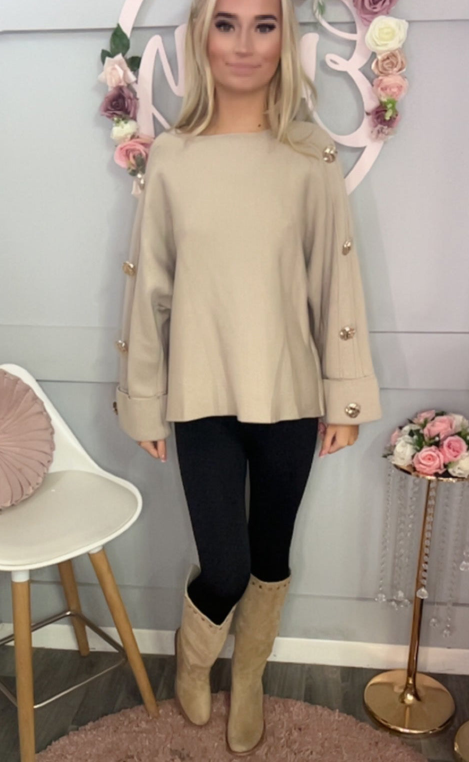Large Gold Button Chunky Batwing Jumper