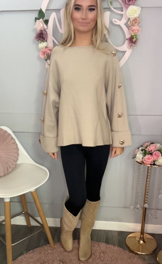 Large Gold Button Chunky Batwing Jumper