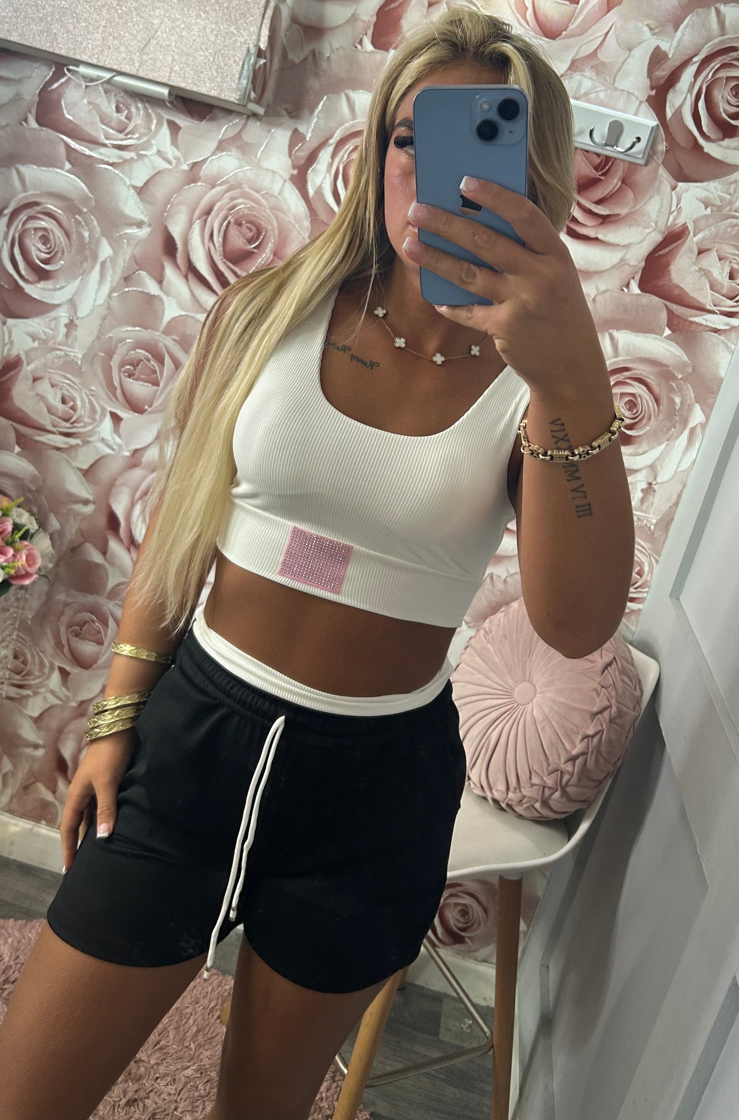 Diamanté Pocket Padded Bralet & Shorts Co-Ord Set