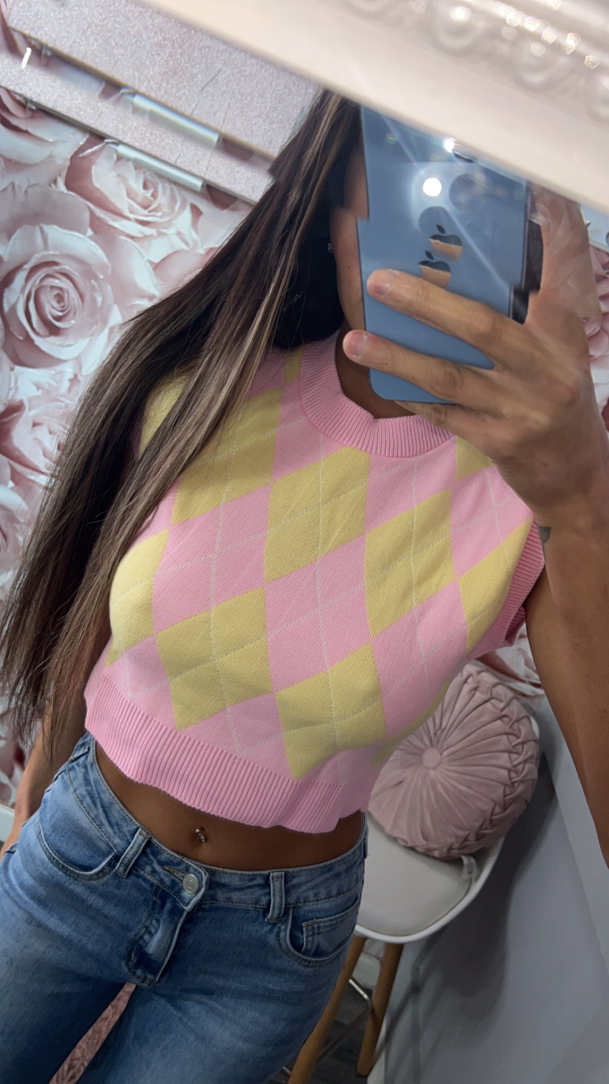 Diamond Pattern Knitted Crop Top