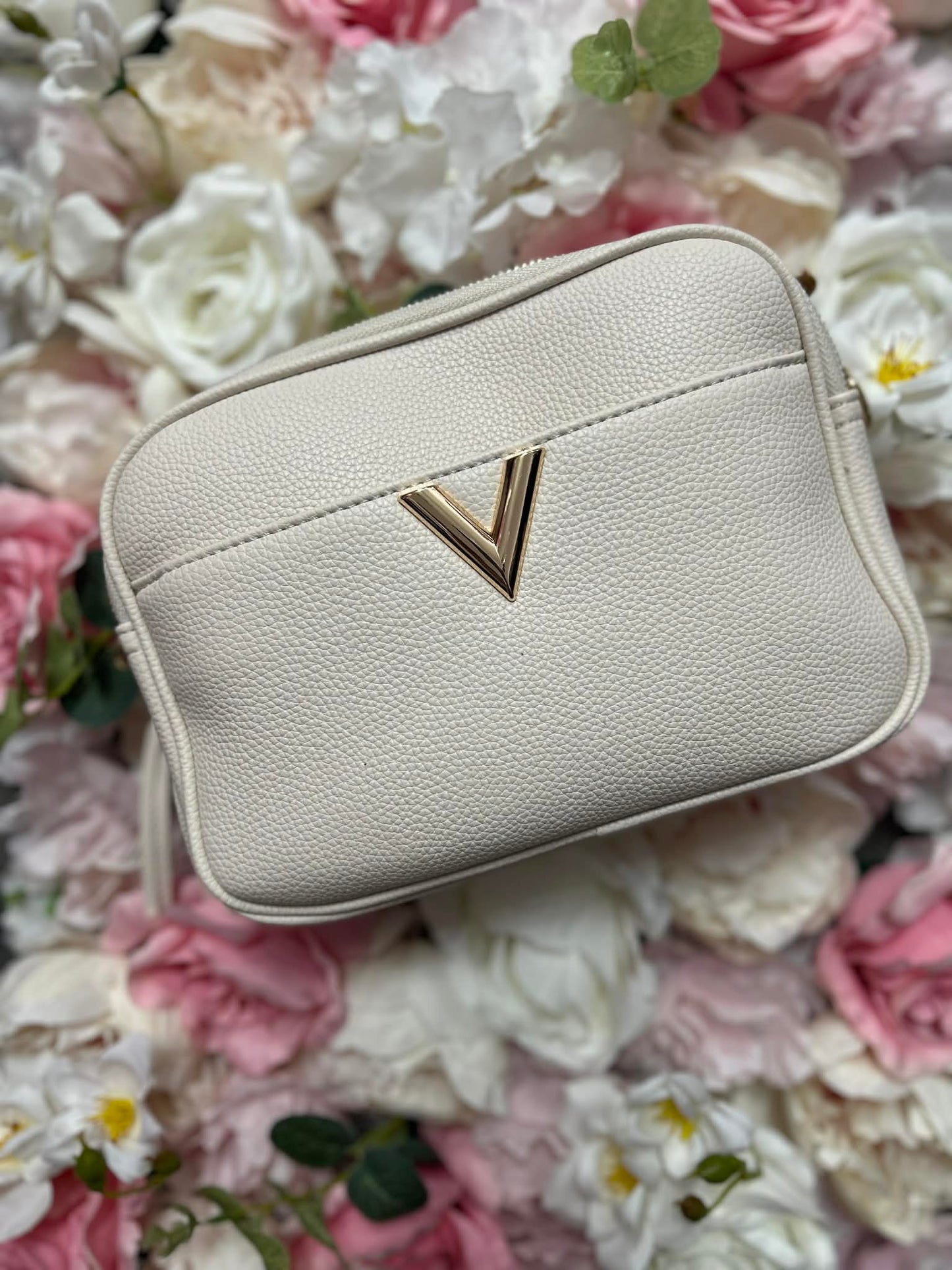 Inspired V Faux Leather Strap Handbag