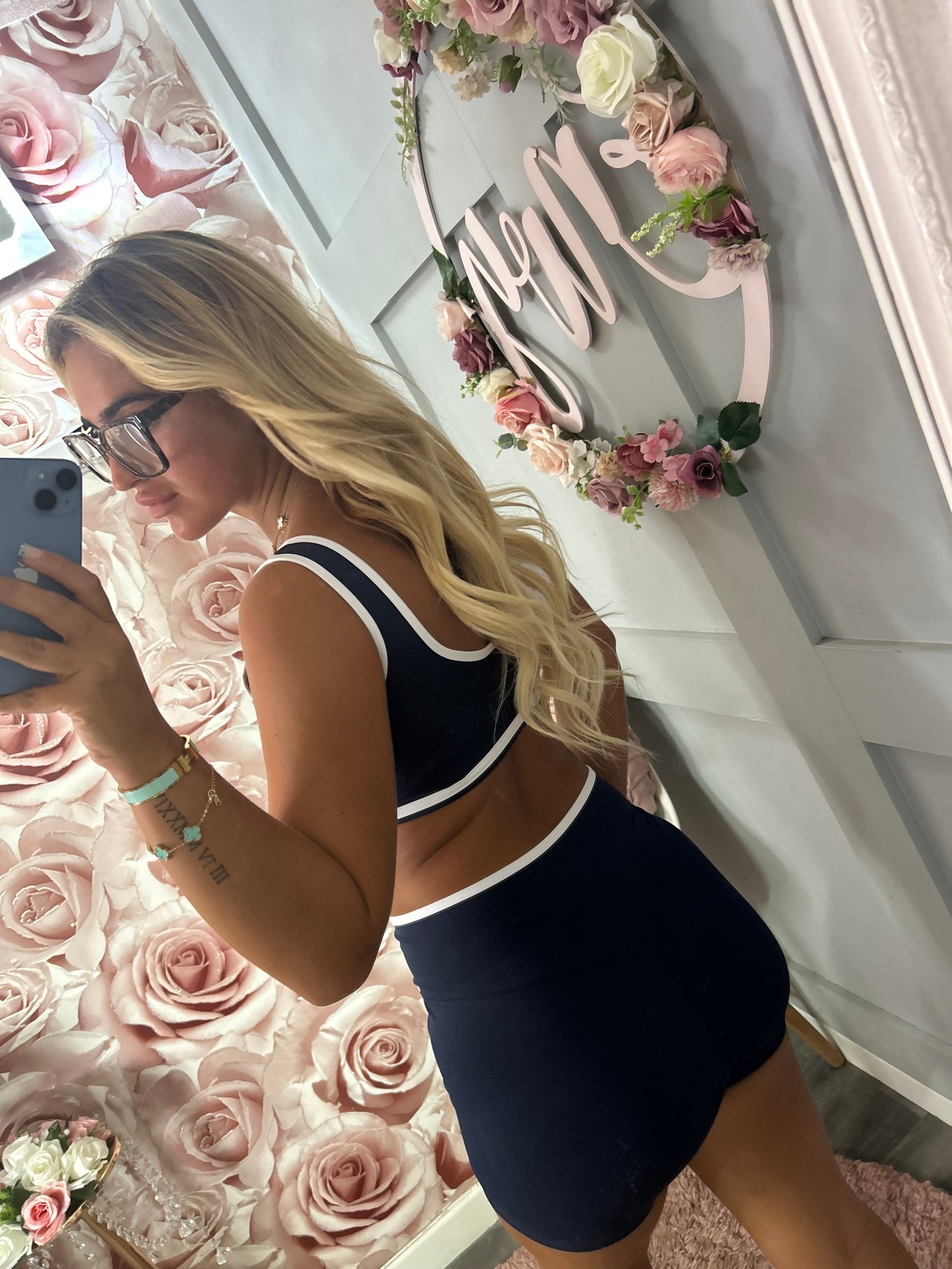 Contrast Dip Down Yoga Cycling Shorts and Padded Crop Top Co-Ord Set