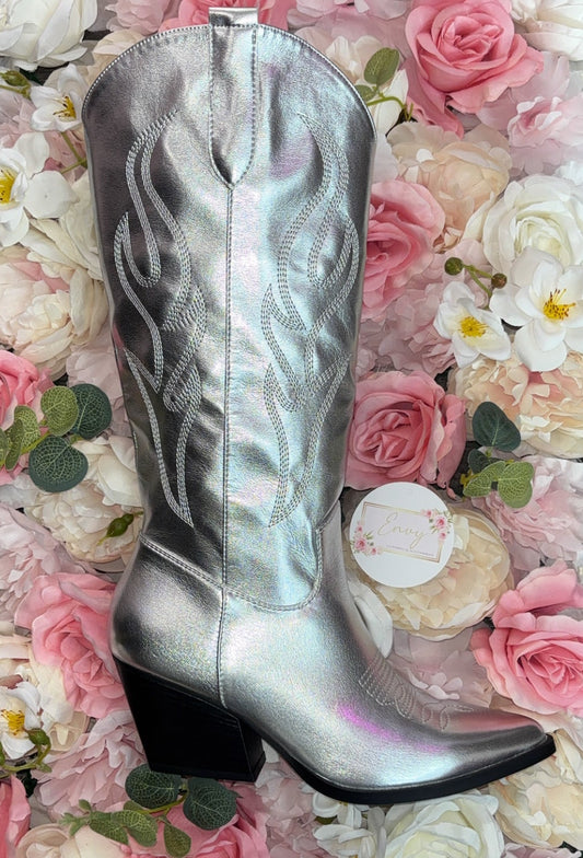 Silver Metallic Cowboy Boots