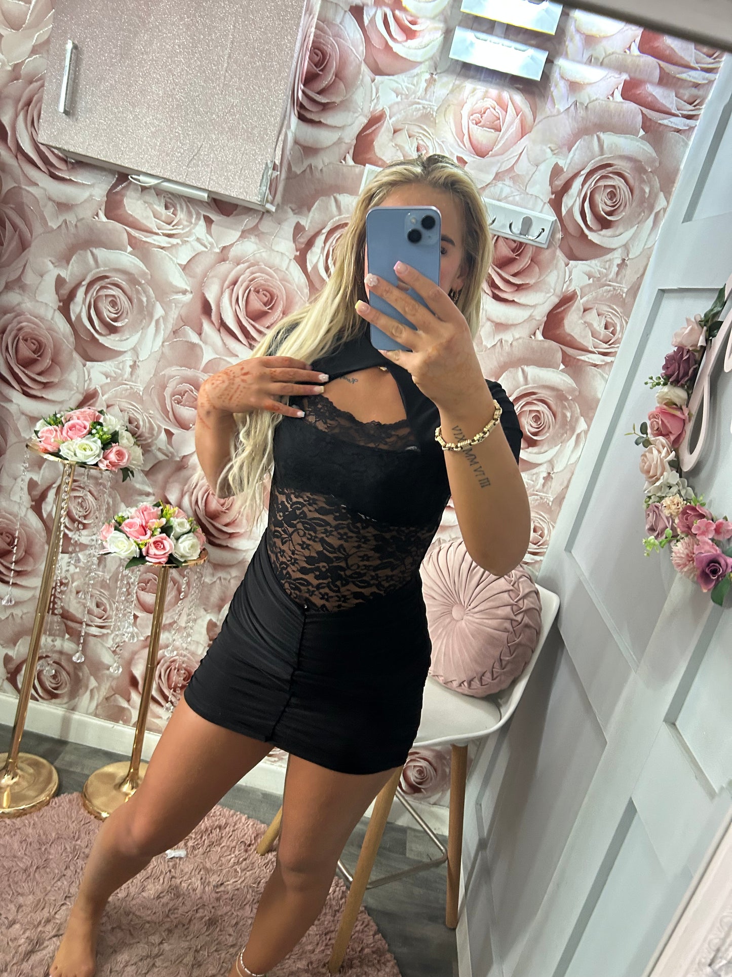 Cut Out Lace Ruched Mini Dress