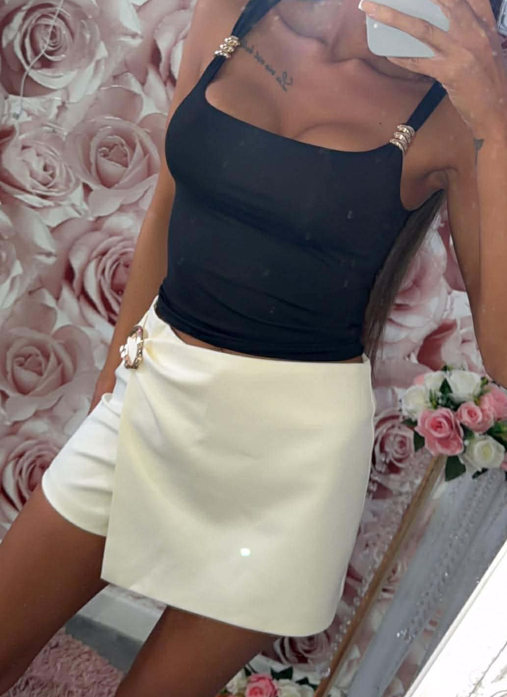 C Gold Buckle High Quality Fold Over Mini Skort