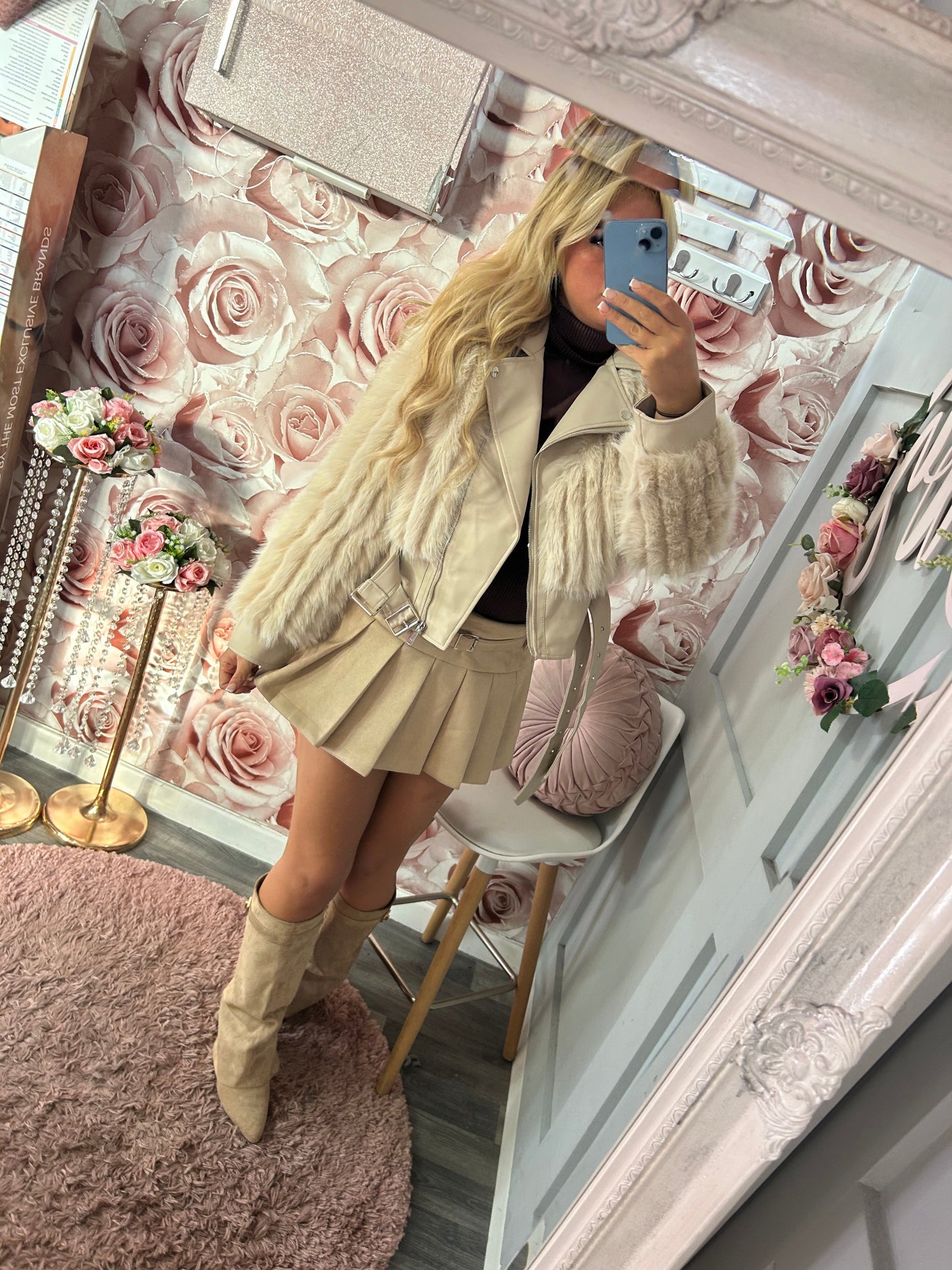 Faux Fur & Faux Leather Biker Jacket